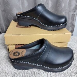 Troentorp Chef Black Leather Swedish Clogs Women 10 Men 8 EU 41 Mule Shoe NEW